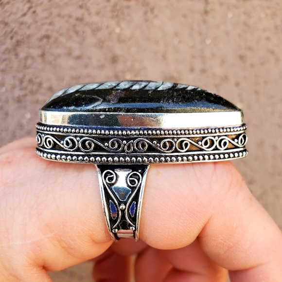 New Huge Orthoceras Fossil 925 Silver Ring. - Picture 15 of 16